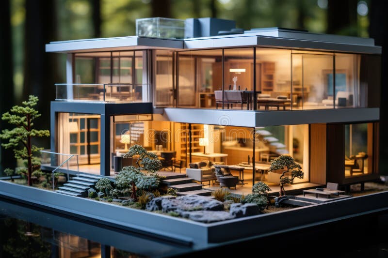 Model architektoniczny domu w miniaturowym projekcie. ilustracja wektor