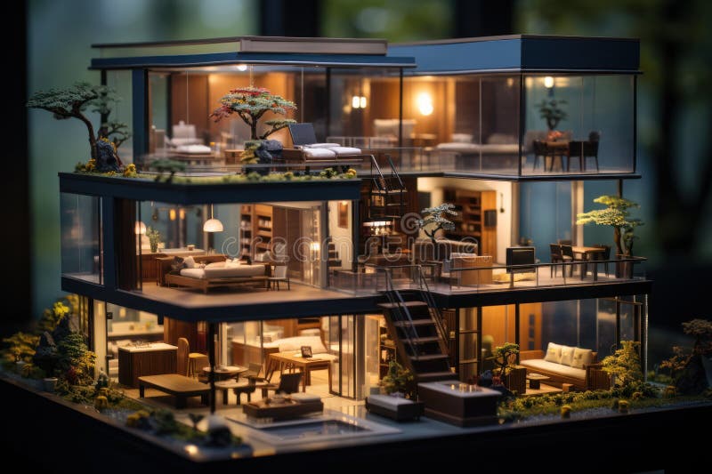 Model architektoniczny domu w miniaturowym projekcie. ilustracji