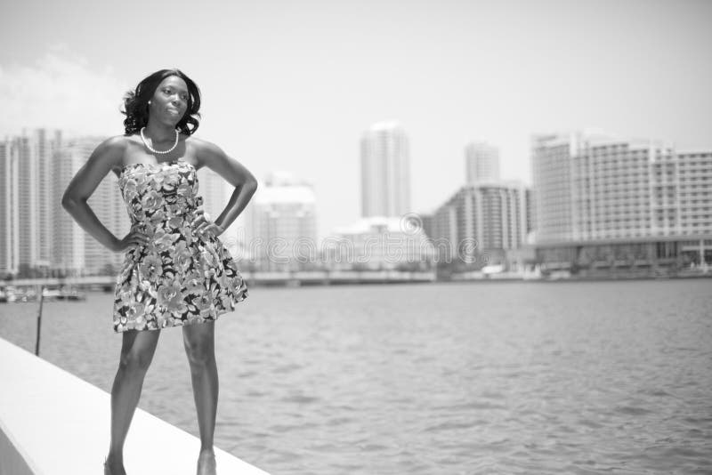 Model by the bay stock photo. Image of akimbo, horizontal 14531214