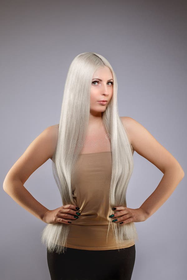 Model Blonde With Long Healthy Shiny Hair Woman Wearing Hair Stock