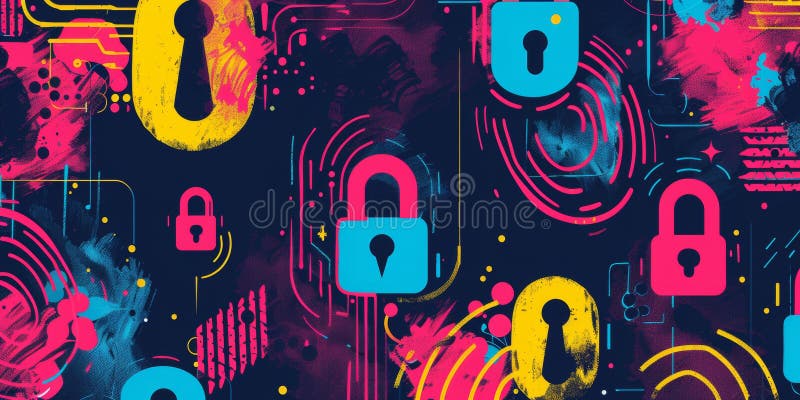 Model colorat cu elemente abstracte de siguranță informatică. royalty free illustration