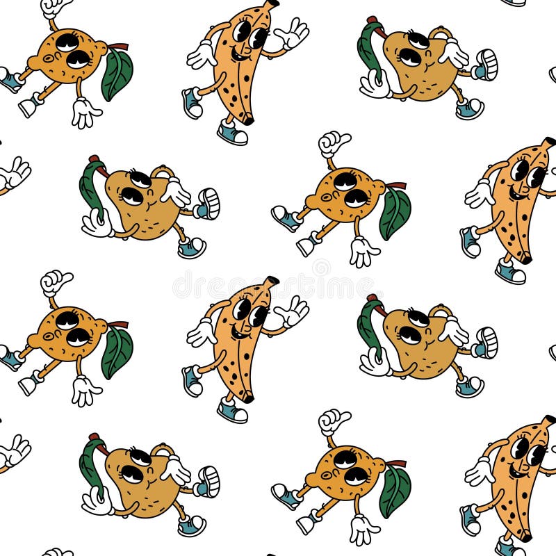 Model de fructe retro-macabru cu coajă lemnoasă de pere cu coajă lemnoasă. Personaje drăguțe din desenele retro-desene animate. Ti stock illustration