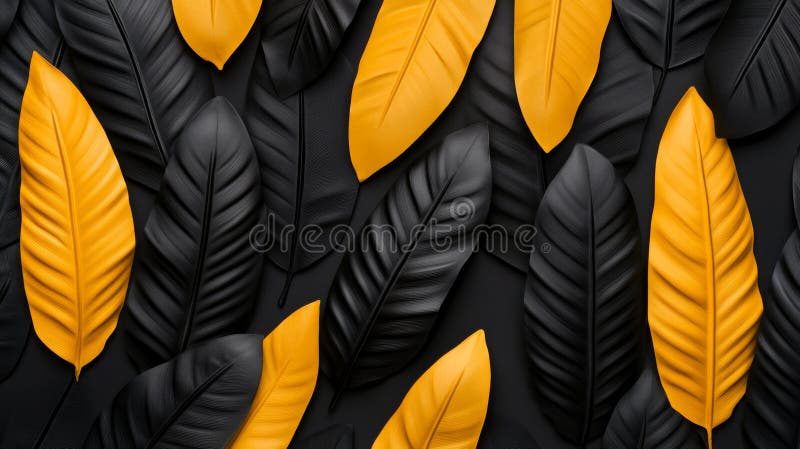 Model de frunze vibrante negre și galbene pe fond întunecat vector illustration