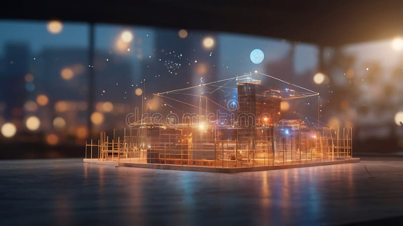 Model de peisaj luminat în construcție pe timp de noapte royalty free illustration