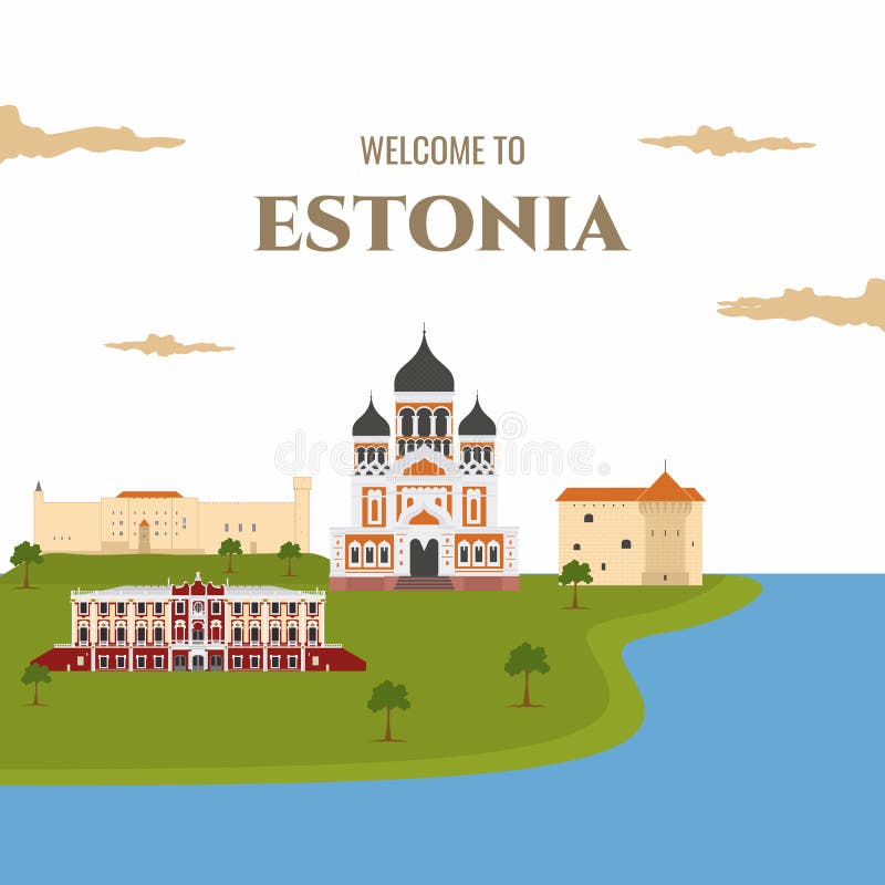 Model de tip „magnet pentru țară” în Estonia. vizualizare istorică stil desen plat arată vectorul site-ului Web royalty free illustration