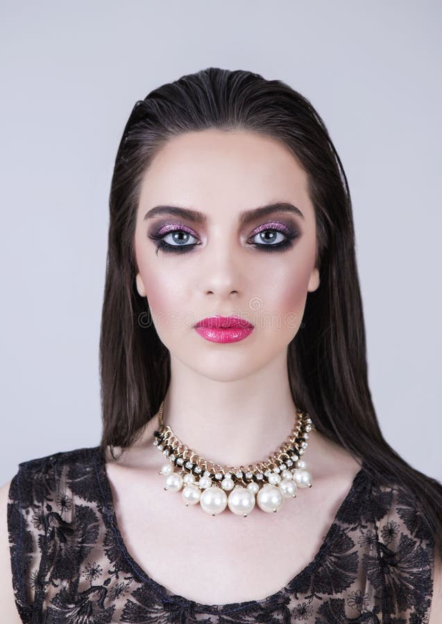 Model with a Doll Face, Big Lips and Eyes. Stock Image Image of