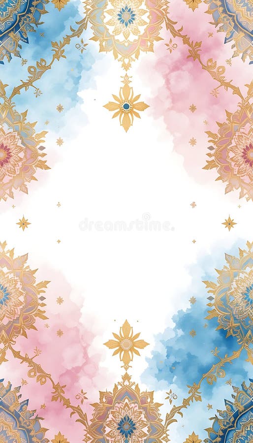 Model elegant Gold Mandala cu textură de culoare roz și albastru a apei stock illustration