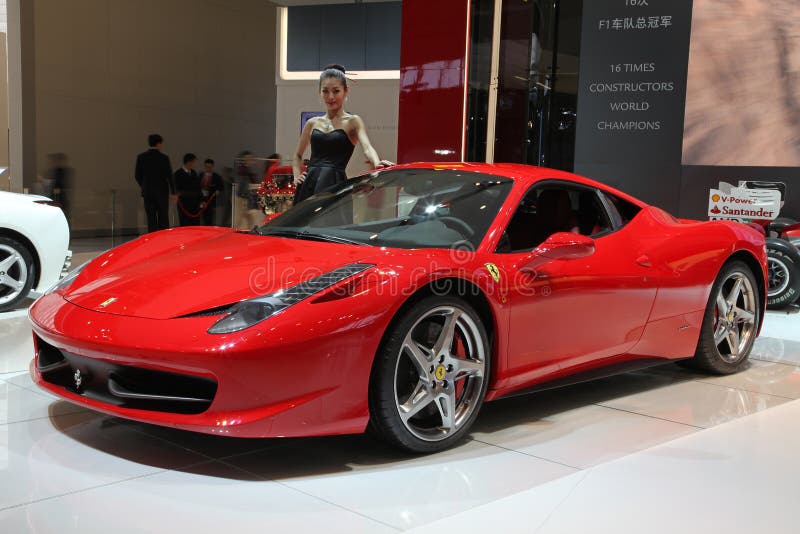 Model and Ferrari 458 Italia car