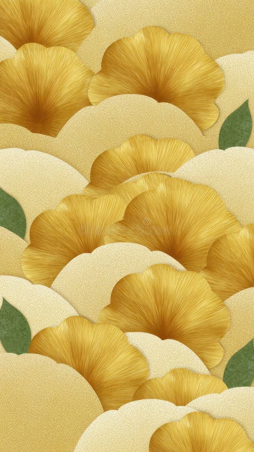 Model Floral Abstract cu Frunze de Ginkgo și forme texturate în Galben Auriu și Verde royalty free stock photo