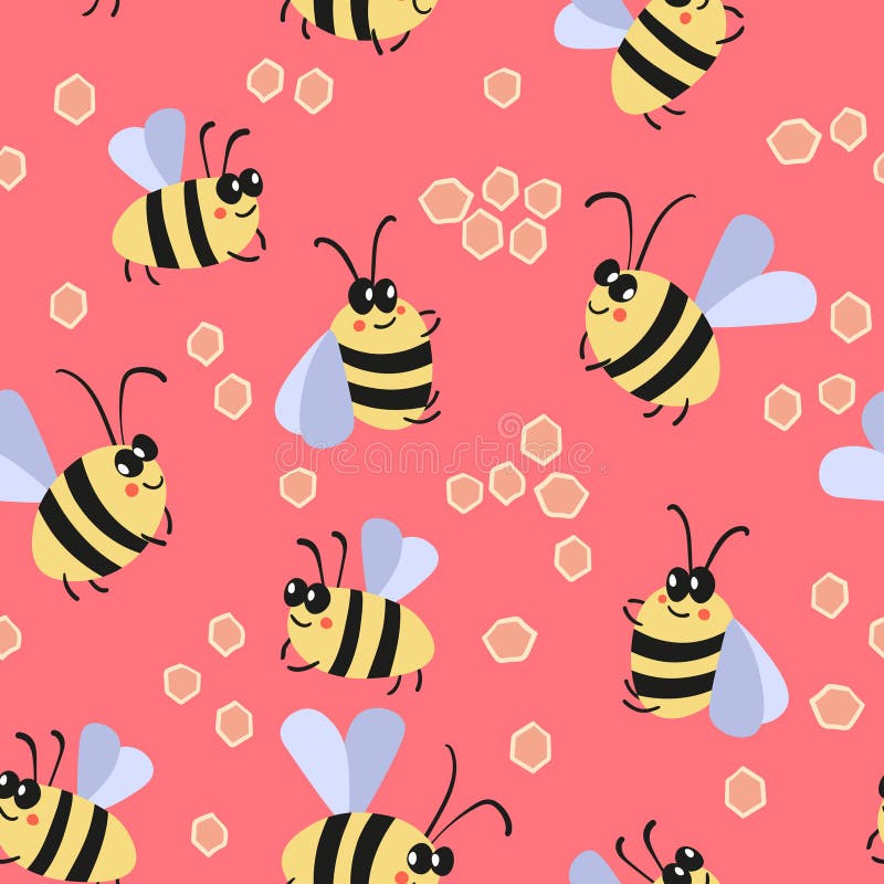 Model fără sudură cu albine pe fond colorat. viespi mici. ilustrare vectorială. personaj cartografic adorabil. șablon stock illustration
