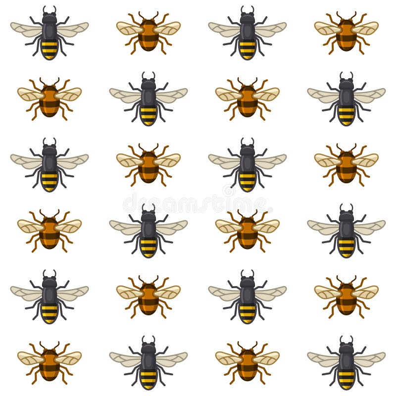 Model fără sudură de albine și viespi pe fond alb. vector stock illustration