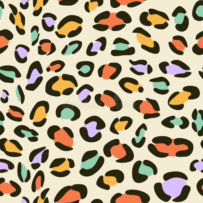 Model fără sudură de animale hippie 1970. retrovizoare cu leopard colorat abstract. model trippy pentru pielea pisicilor psihedeli stock illustration