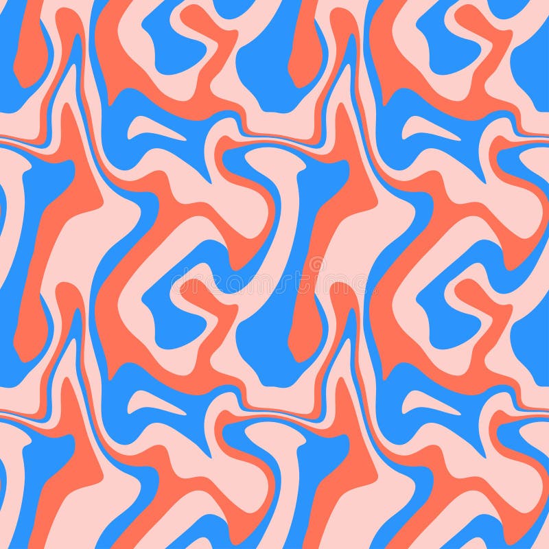 Model fără sudură din marmură lichidă 1970. textură rotativă cu undă albastră roșie. trippy cremologic distorsionează mediul psihe stock illustration