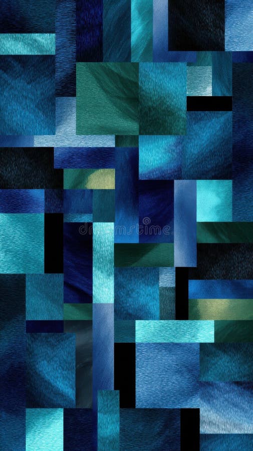 Model geometric albastru adevărat abstract cu forme texturate și culori contrastante stock image