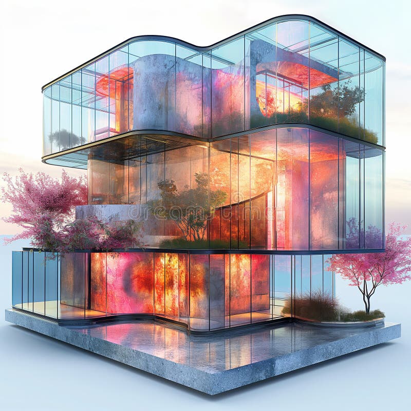 Model of a Glass House on a White Background. Stock Photo Image of