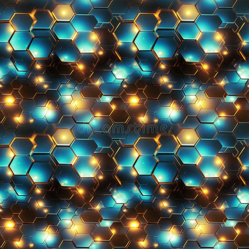 Model hexagonal fără sudură care luminează fundalul geometric al fagurilor abstract de culoare metalică stock photo
