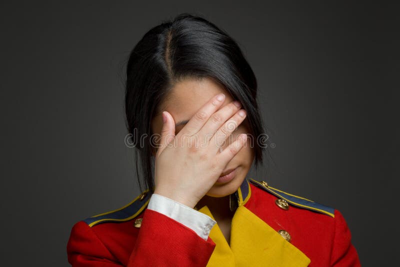 Model hiding face shame stock photo. Image of military 54916602