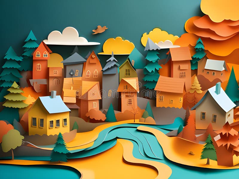 Model izometryczny 3d. miasto i krajobraz. sztuka papieru royalty ilustracja