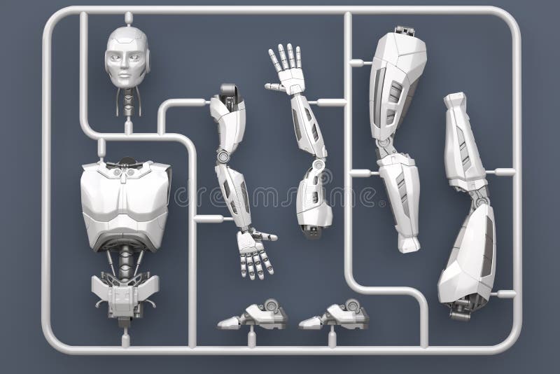 Model kit set with futuristic robot parts vector illustration