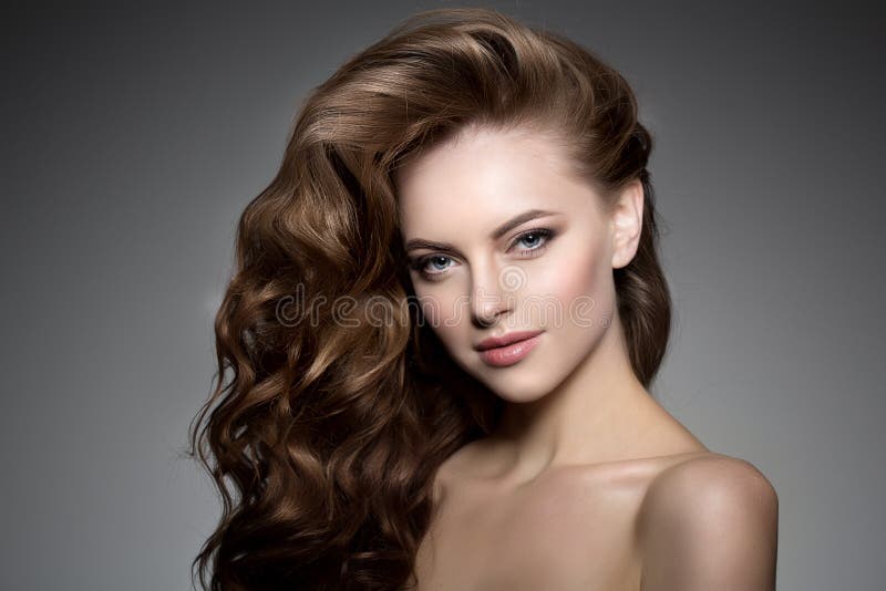 Model with Long Hair. Waves Curls Hairstyle. Hair Salon. Updo Stock Photo -  Image of face, curls: 62353636
