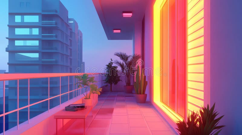 Model low poly futuristic scan of balcony view stock illustration