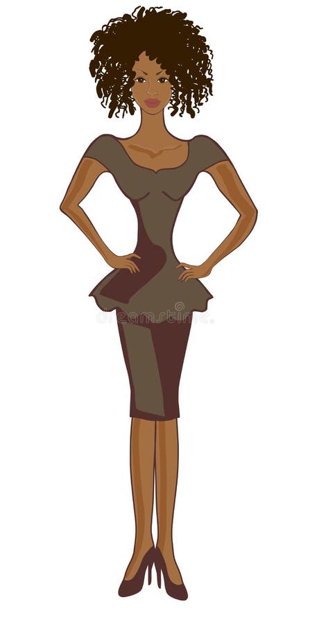 Model Mulatto in a Dress and Shoes with Beautiful Hair.Vector ...