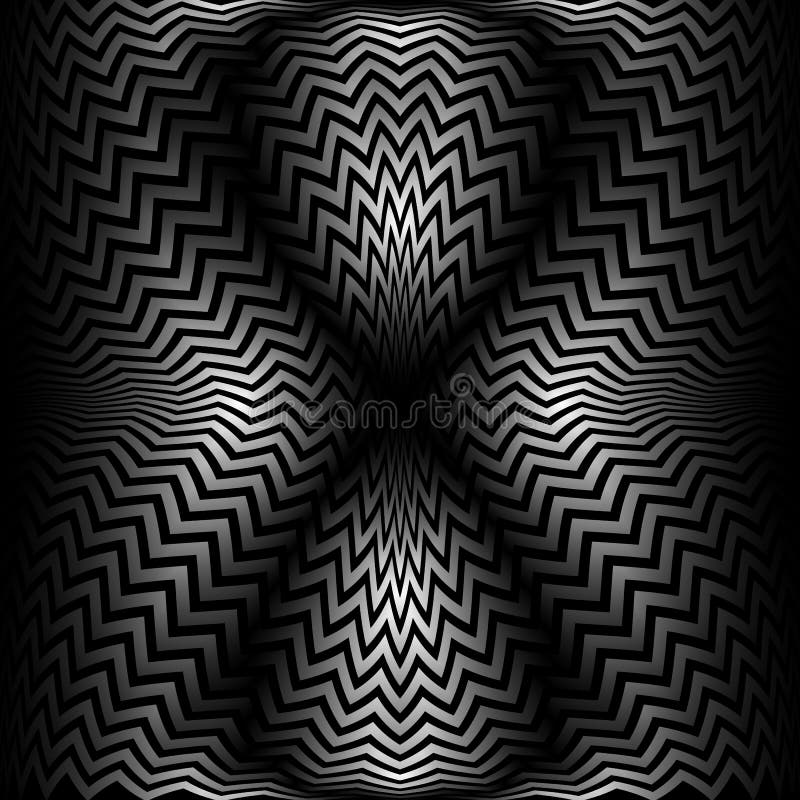 Model optic simetric de artă pentru benzi gradient zigzag. design de fundal monocrom psihedelic vector illustration