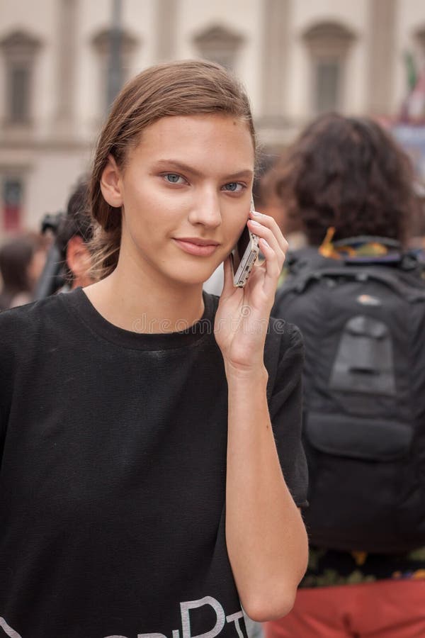 Model Outside Marco De Vincenzo Fashion Shows Building for Milan Women ...