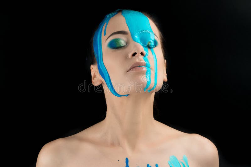 Model Paint on the Face. Blue Makeup Stock Image Image of closeup