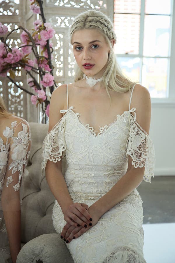 A Model Poses during the Marchesa Spring/Summer 2018 Couture Bridal ...