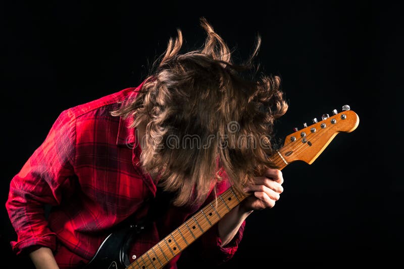 Model Red Flannel Shirt Guitar Head Down