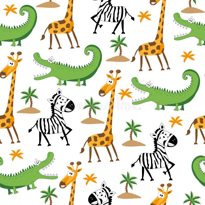Model safari fără sudură: girafa zebră și girafa trasă manual de crocodil. royalty free illustration