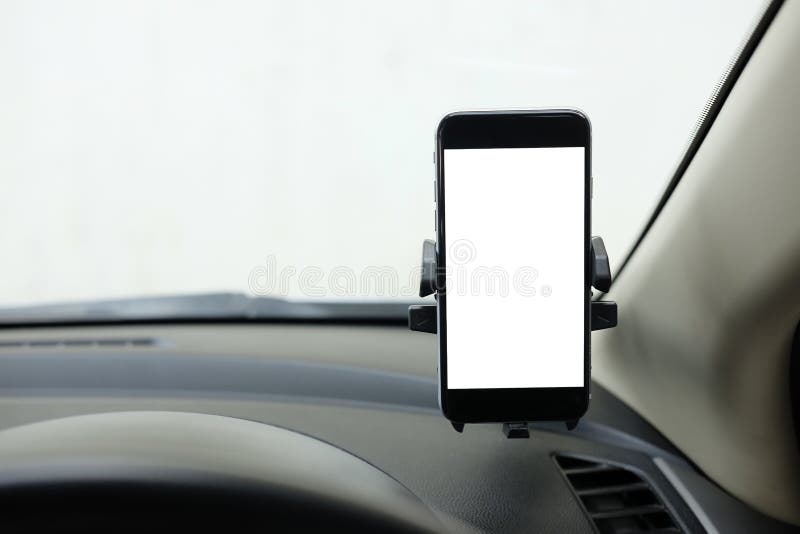 Model Smartphone in een autogebruik voor Navigate of GPS Smartphone i stock afbeeldingen Model Smartphone in een autogebruik voor Navigate of GPS Smartphone i stock afbeeldingen