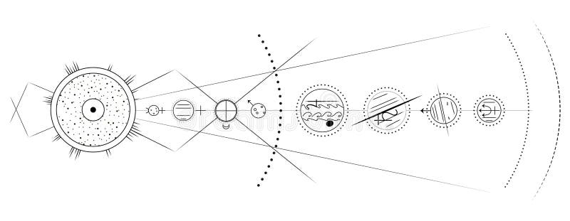 Model of Solar System, Black and White Minimal Vector Illustration