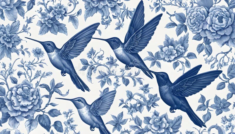 Model unic și fără sudură de păsări hummingbird într-o nuanță albastru seren moale royalty free illustration