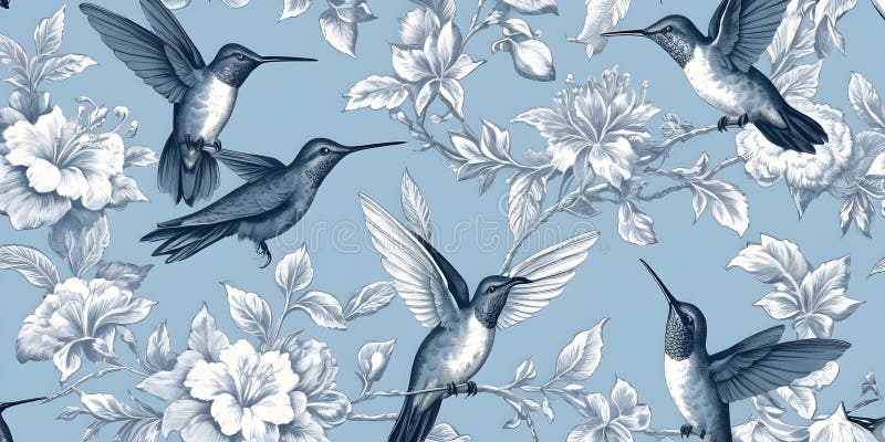 Model unic și fără sudură de păsări hummingbird într-o nuanță albastru seren moale stock illustration