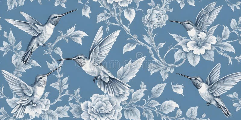 Model unic și fără sudură de păsări hummingbird într-o nuanță albastru seren moale vector illustration