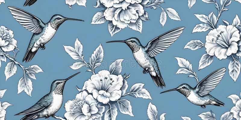 Model unic și fără sudură de păsări hummingbird într-o nuanță albastru seren moale vector illustration