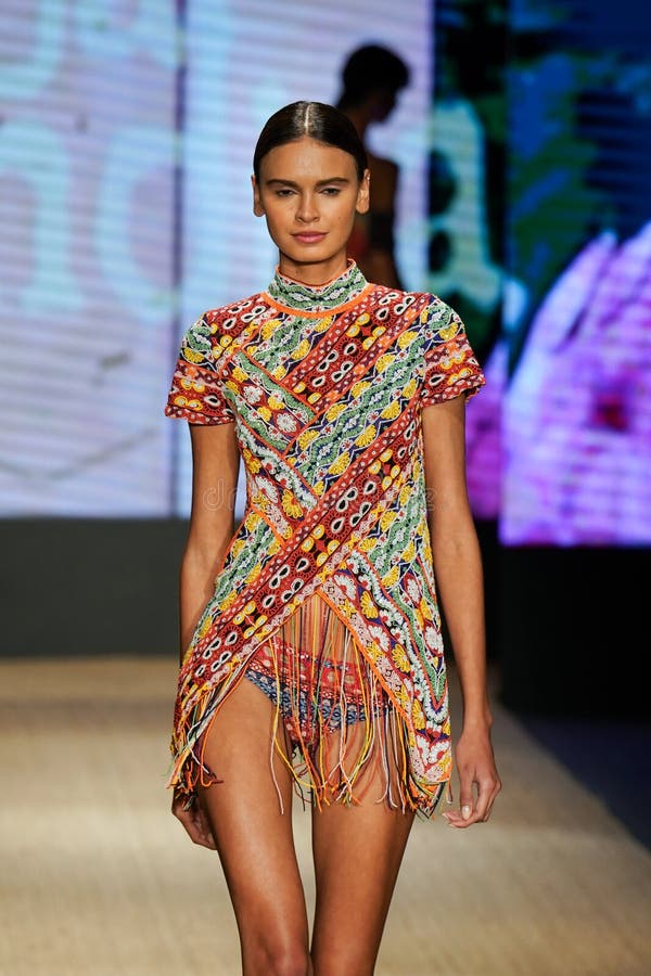 A Model Walks the Runway for Agua Bendita during the Paraiso Fashion ...