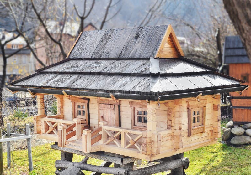 Model of the wooden house, a cottage in the Carpathians. Yaremche, Ukraine.