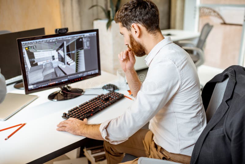 Modelare de interior pe calculator în birou royalty free stock image