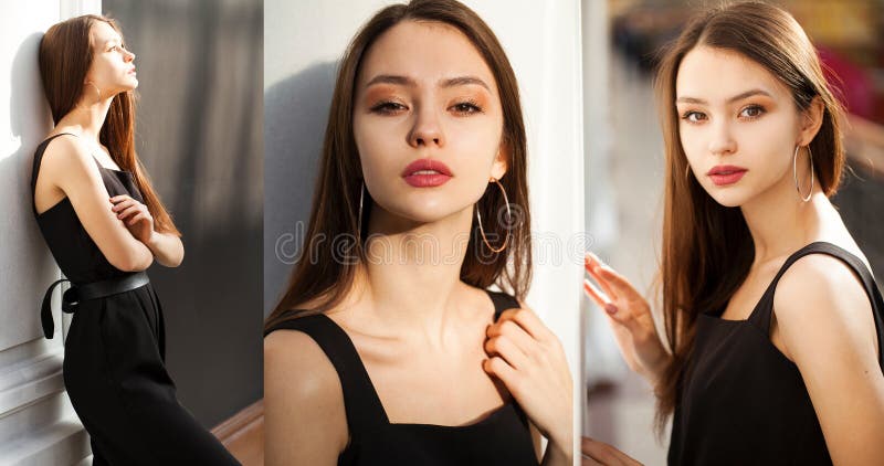 Modele mody kolażu. młode piękne brunetki zdjęcia royalty free