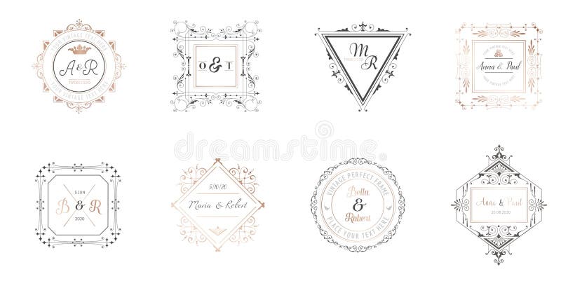 Modele retro-electronice de colecție de nunți, de artă deco, pentru invitațiile de căsătorie, cu excepția identității siglei de da stock illustration