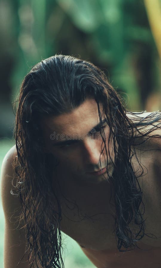 Attractive Guy with Very Long Hair is Posing in the Wild. Stock Photo -  Image of curly, exercise: 213282392