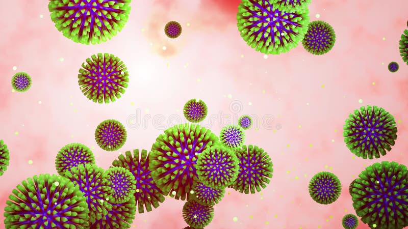 Modell 3d der grünen coronovirus auf der Schleimhaut 4k schlang reibungslose Animationsvirusflöße in der Flüssigkeit. wissenschaft