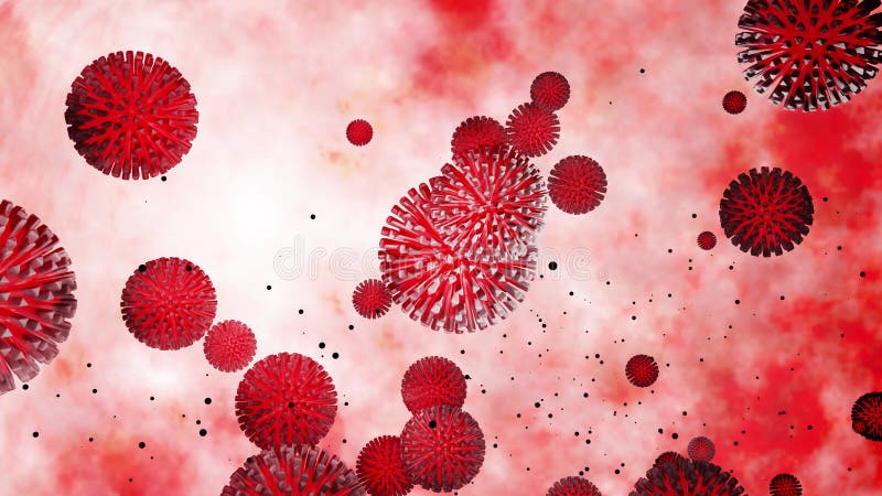 Modell 3d des Roten coronovirus auf Schleimhäuten 4k schlang reibungslose Animationsvirusflöße in der Flüssigkeit. wissenschaftlic