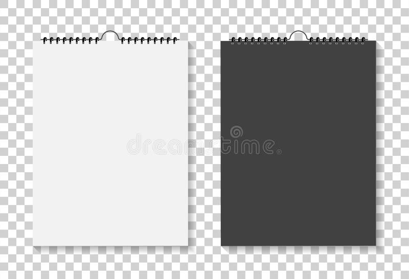 Modell des rechteckigen Kalender mit Spirale. Humbug oben vom Notebook isoliert auf Hintergrund. leere Vorlage des Zeitplans für d lizenzfreie abbildung