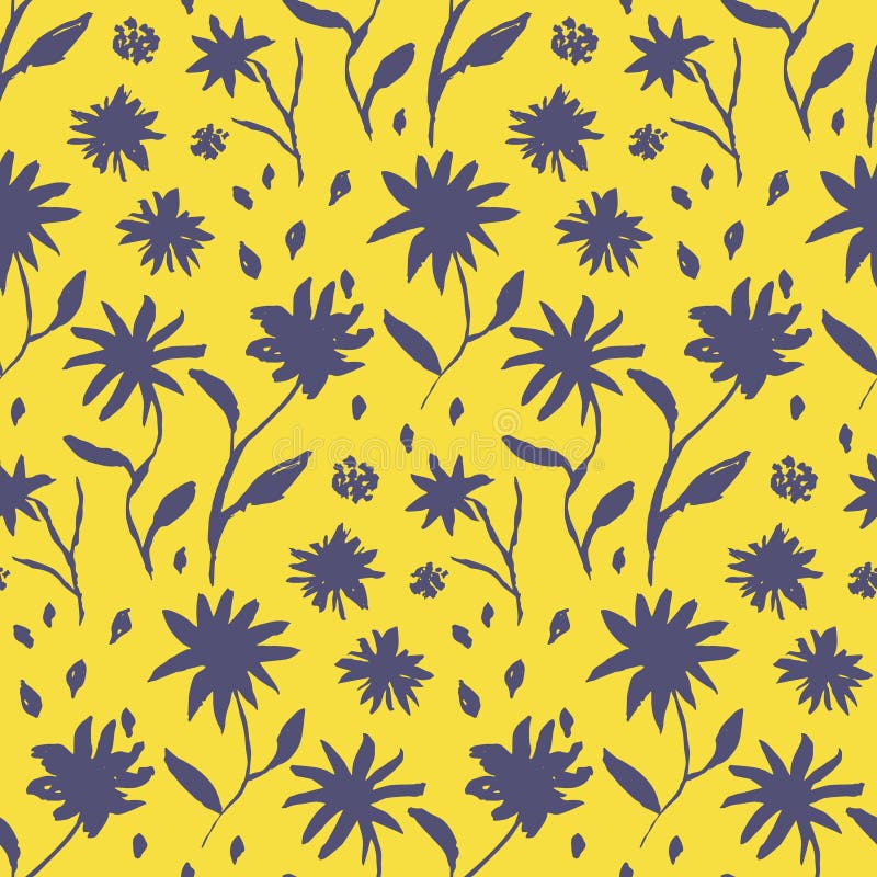 Modell för blommor för färgpulver för gul hand för kontrast utdragen stock illustrationer Modell för blommor för färgpulver för gul hand för kontrast utdragen stock illustrationer