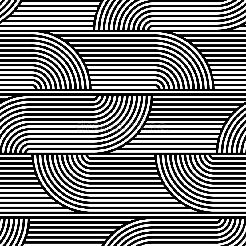 Modell för op konst för abstrakt vektor sömlös Svartvit popkonst, grafisk prydnad optisk illusion vektor illustrationer