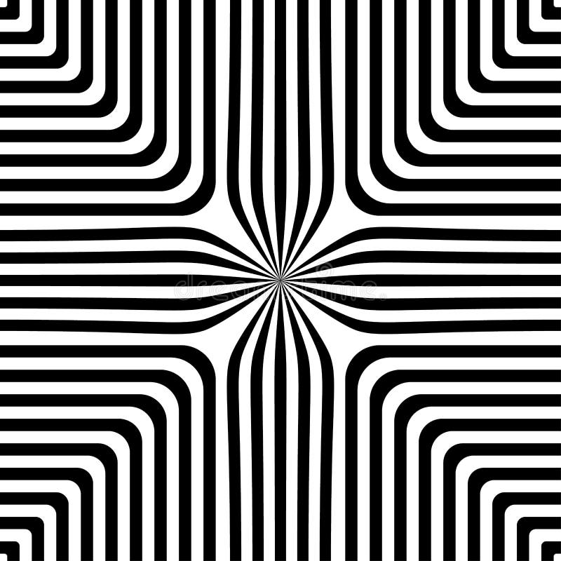 Modell för op konst för abstrakt vektor sömlös Svartvit popkonst, grafisk prydnad optisk illusion vektor illustrationer